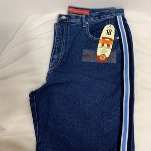 Vintage 90’s Revolt git and flair leg denim jeans with stripes. size 18 (NWT)